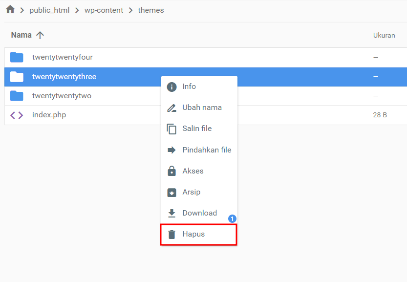 Cara Menghapus Theme di WordPress Melalui File Manager atau FTP